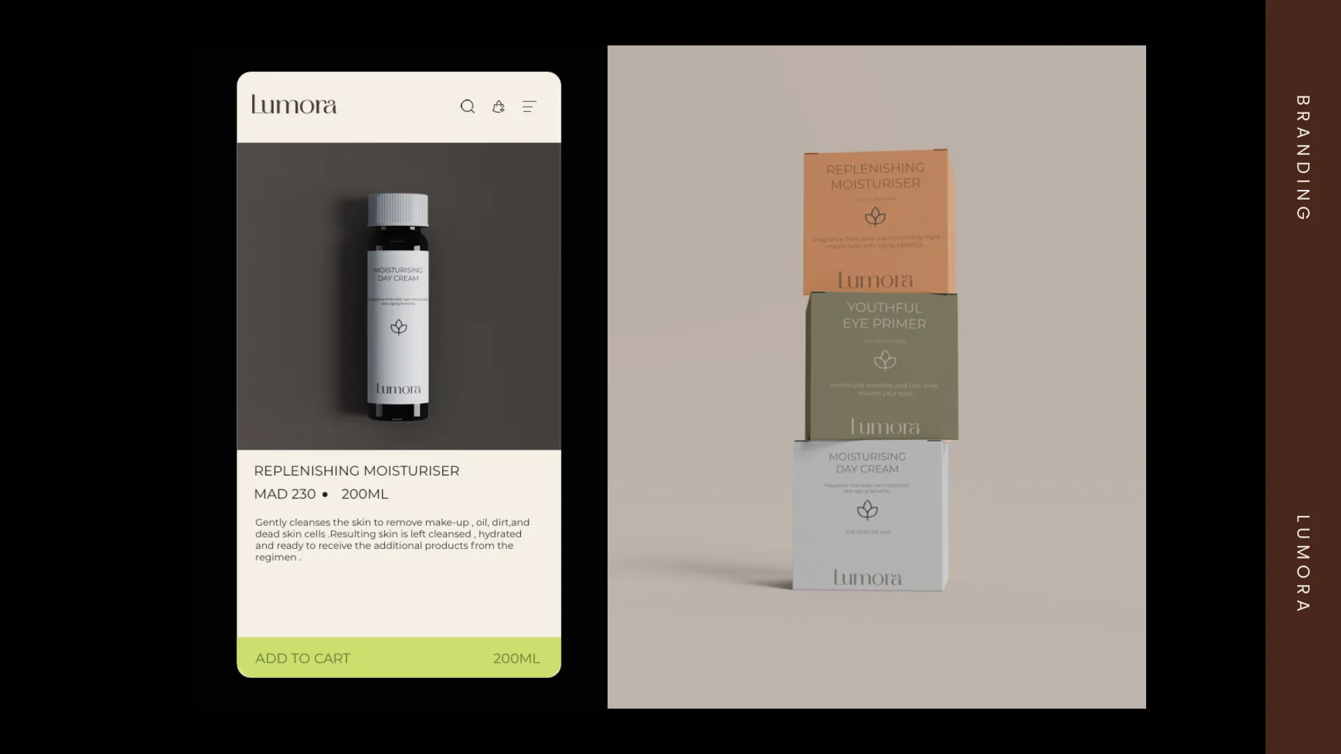 E-commerce product page and stacked packaging