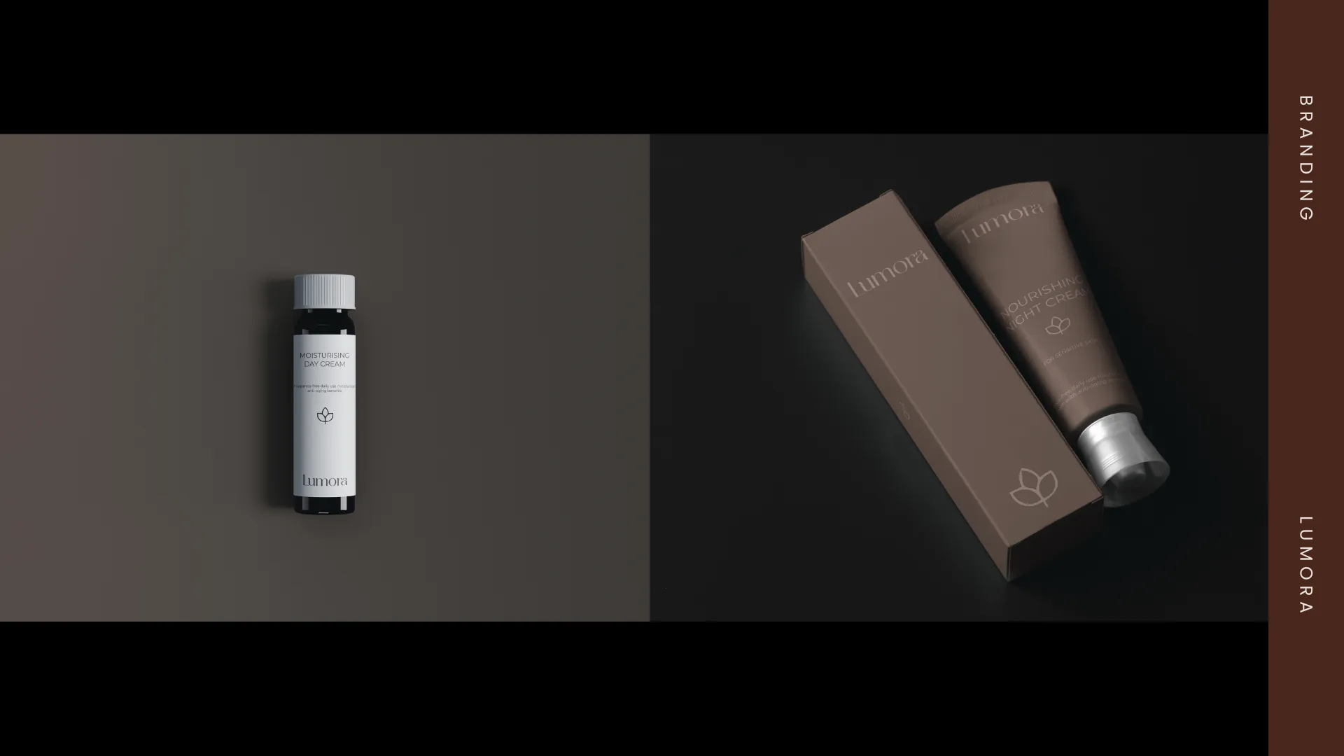 Dark mood product photography — bottle and tube