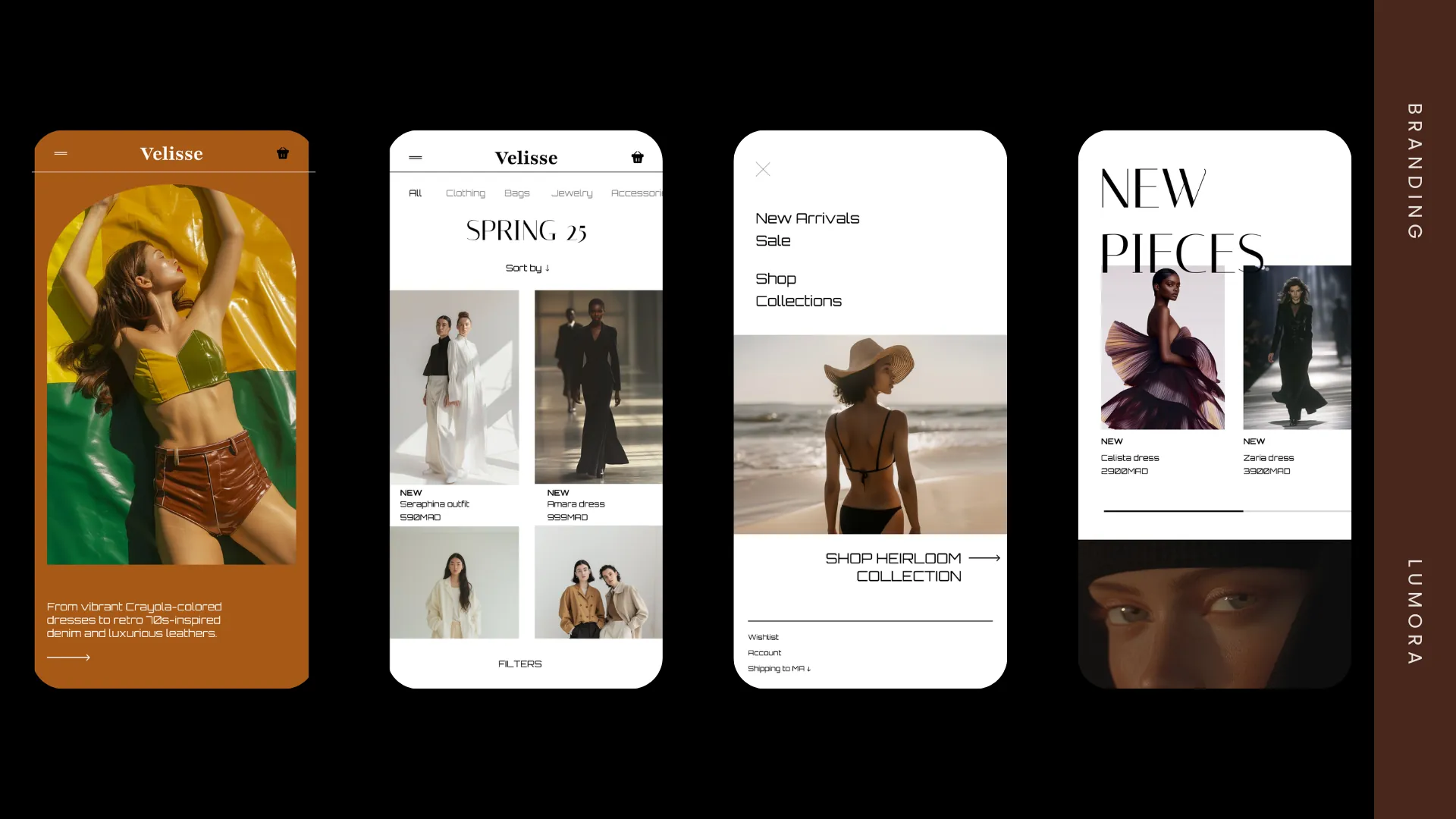 Velisse mobile app screens — Spring collection