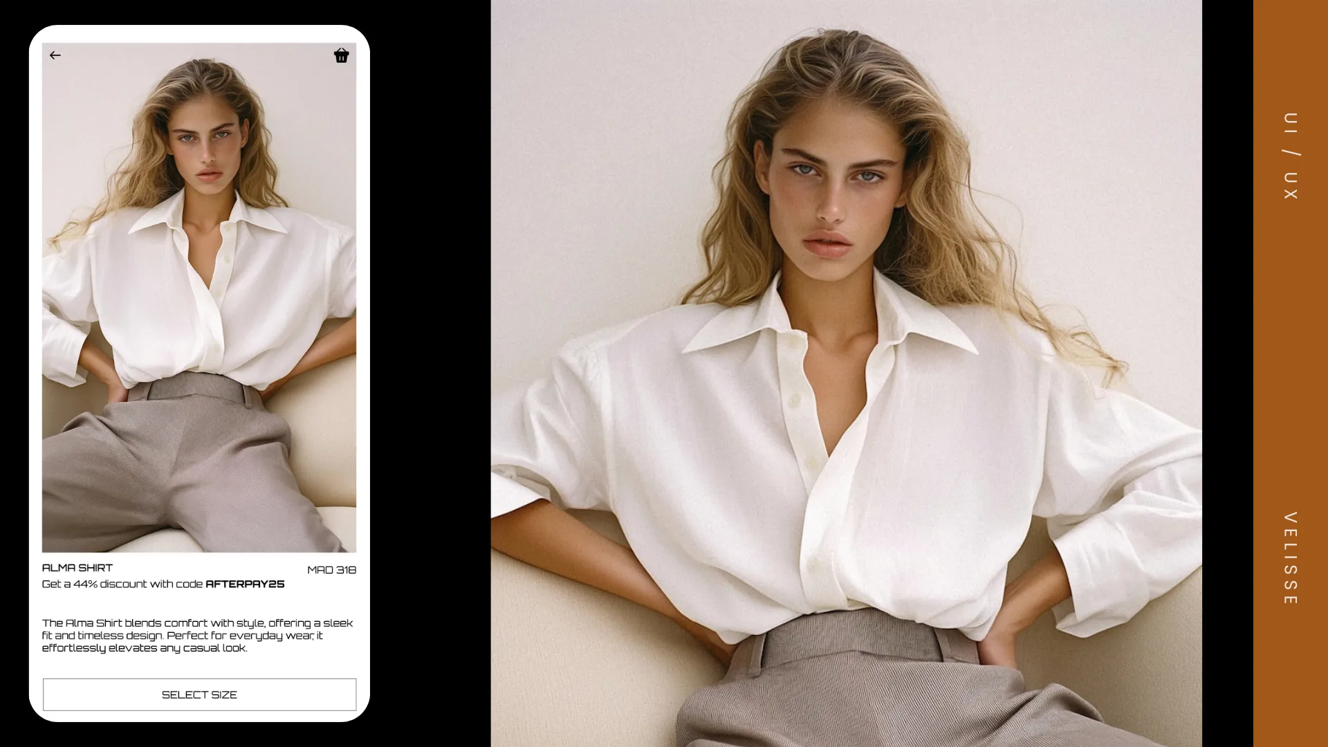 Velisse mobile product card and editorial